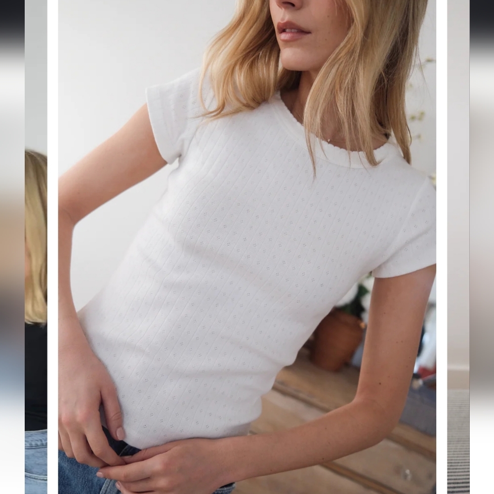 Marea White Pointelle Tee, M